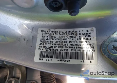 2014 Honda Civic Lx from USA, damaged, VIN 19XFB2F55EE250206